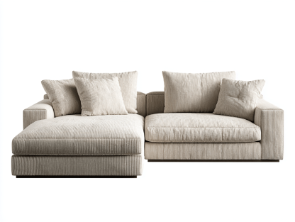 Canapé d’angle en velours côtelé 275×165 cm – beige – style moderne avec coussins-Shelterano