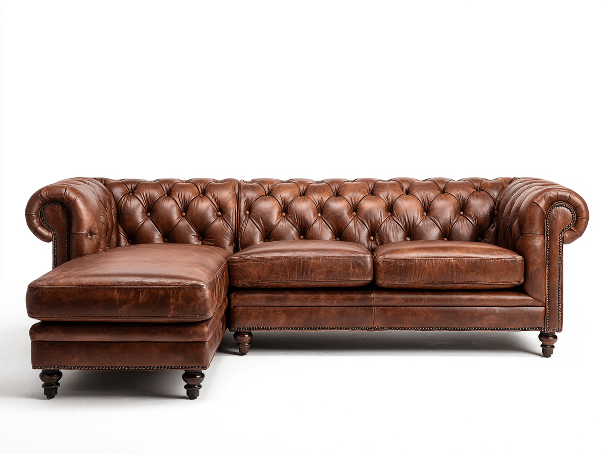 Canapé d’angle – cuir marron 250×160 cm – style Chesterfield avec coussins-Shelterano