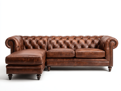 Canapé d’angle – cuir marron 250×160 cm – style Chesterfield avec coussins-Shelterano