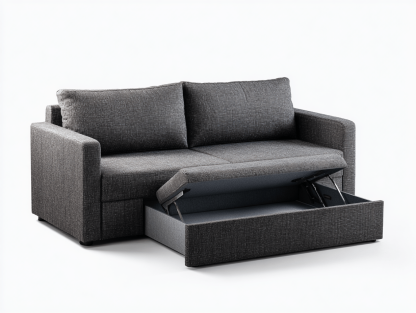 Canapé convertible tissu 180×95 cm – gris foncé – avec coffre de rangement et assise rembourrée-Shelterano