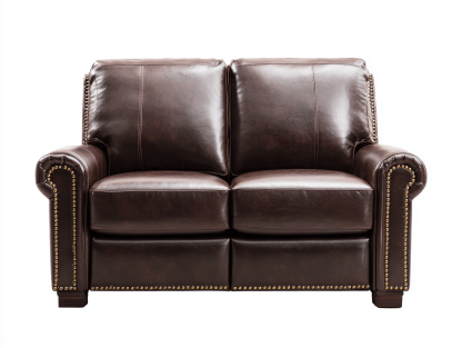 Canapé simili cuir marron 2 places 162×95×100 cm – accoudoirs cloutés – style classique traditionnel-Shelterano