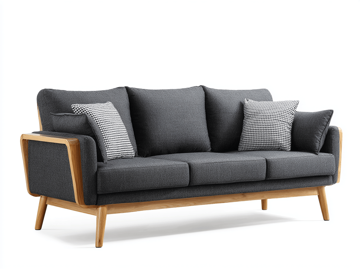 Canapé en tissu 190×90×85 cm – gris foncé – style scandinave avec structure en bois et coussins décoratifs-Shelterano