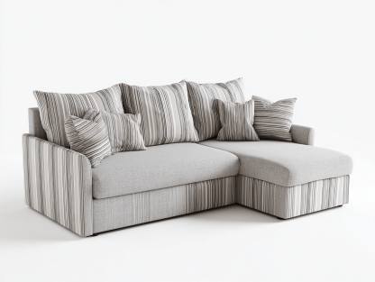 Canapé d’angle en tissu 260×165 cm – gris clair à rayures – style moderne avec méridienne et coussins décoratifs inclus-Shelterano