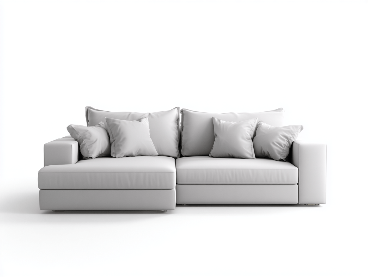 Canapé d’angle en tissu gris clair avec méridienne – style moderne avec coussins décoratifs-Shelterano