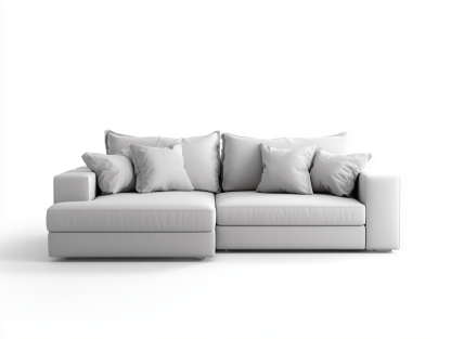 Canapé d’angle en tissu gris clair avec méridienne – style moderne avec coussins décoratifs-Shelterano