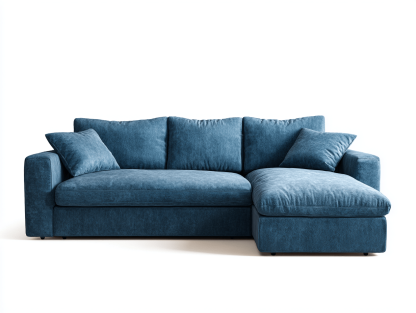 Canapé d’angle – tissu bleu 250×160 cm – design moderne avec coussins-Shelterano