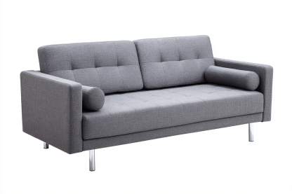 Canapé 2 places en tissu 190×90 cm – gris clair – style moderne avec coussins cylindriques et pieds en métal chromé-Shelterano