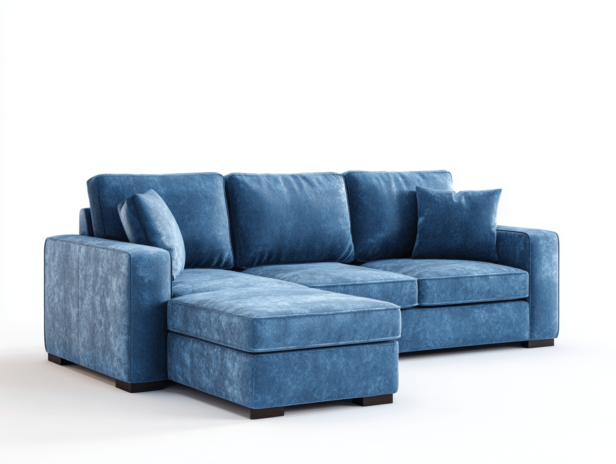 Canapé d’angle – tissu bleu 265×175 cm – style moderne avec méridienne et coussins-Shelterano