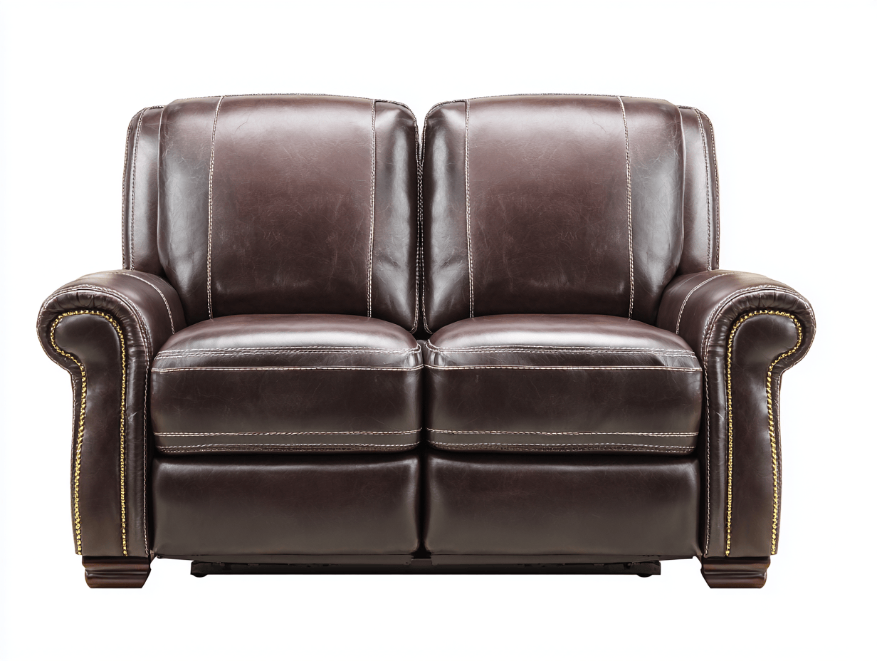 Canapé simili cuir marron 2 places 160×95×100 cm – accoudoirs cloutés – style classique confortable-Shelterano