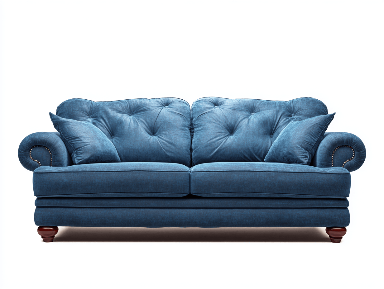 Canapé 2 places tissu 180×95 cm – bleu – style classique capitonné avec coussins-Shelterano