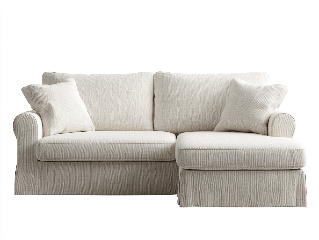 Canapé d’angle – tissu beige 210×150 cm – design classique avec coussins-Shelterano