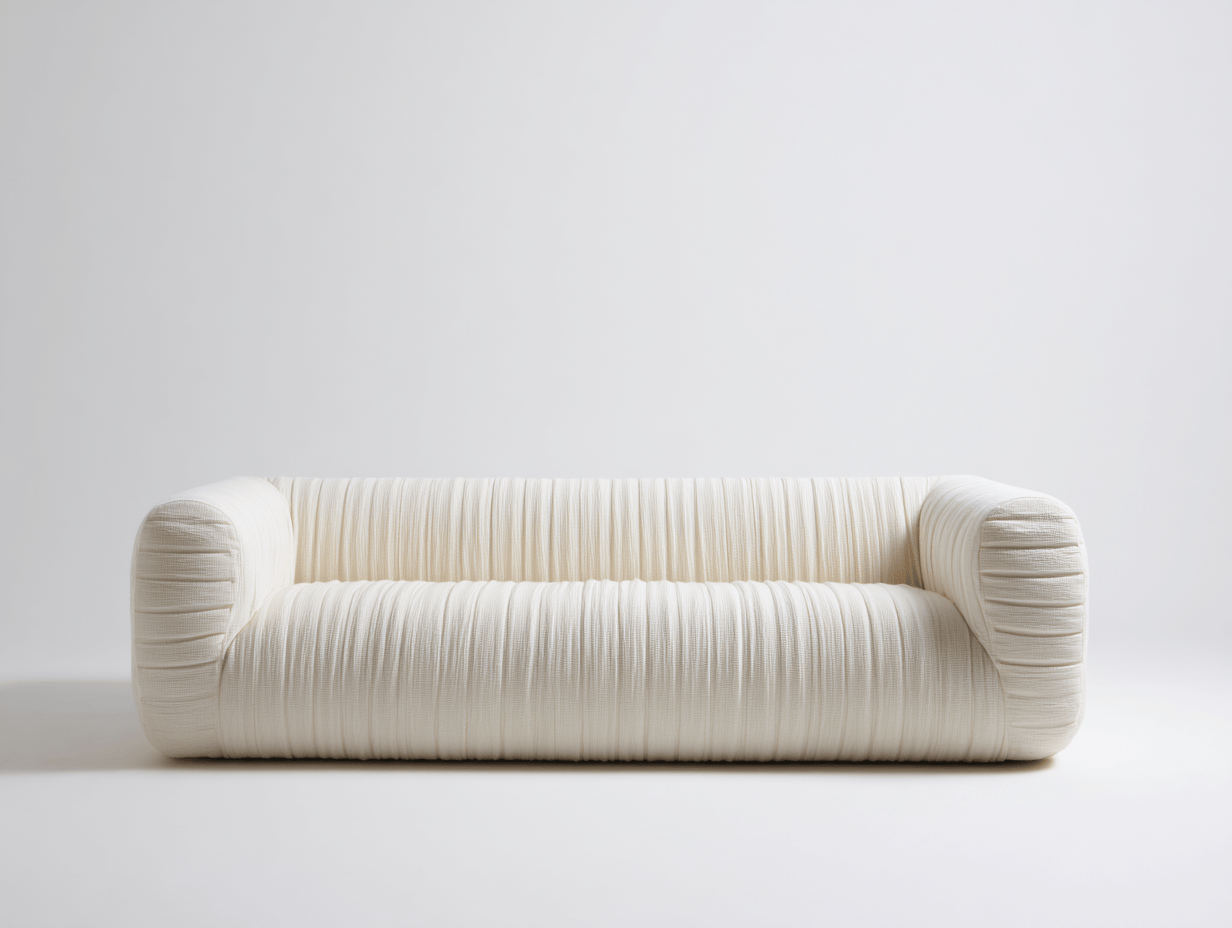 Canapé 3 places tissu 210×100 cm – crème – design contemporain plissé-Shelterano