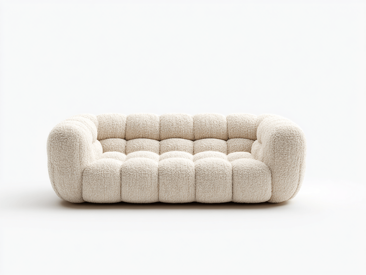 Canapé tissu bouclé – crème – design capitonné contemporain-Shelterano