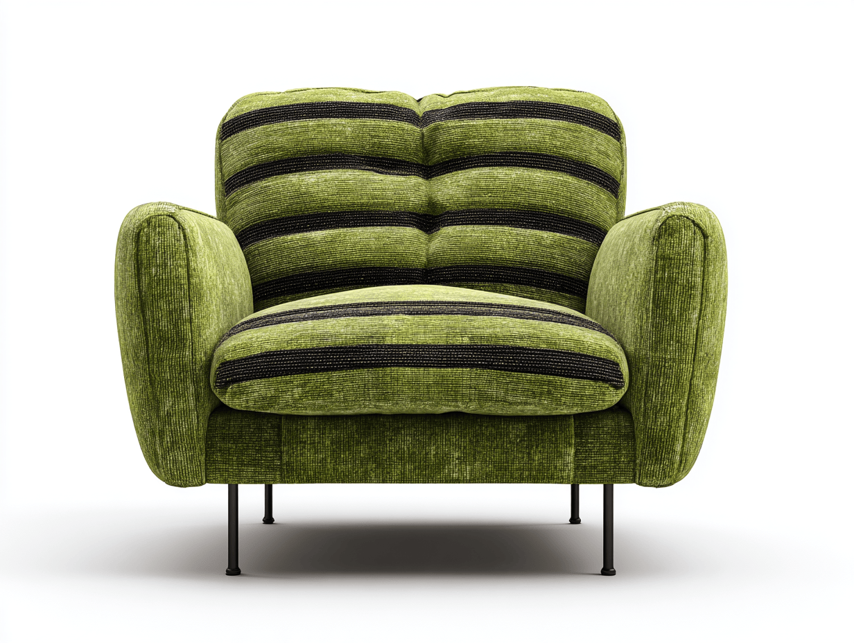 Fauteuil moderne en tissu vert foncé 92×85×88 cm – rayures horizontales – pieds métal noir-Shelterano