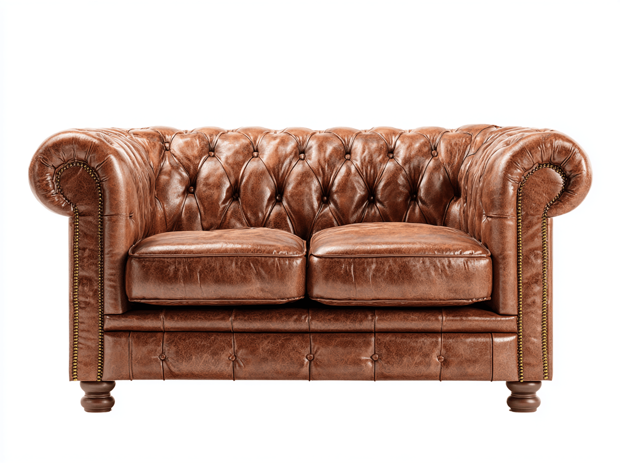 Canapé simili cuir marron clair 2 places – style Chesterfield – capitonnage élégant-Shelterano