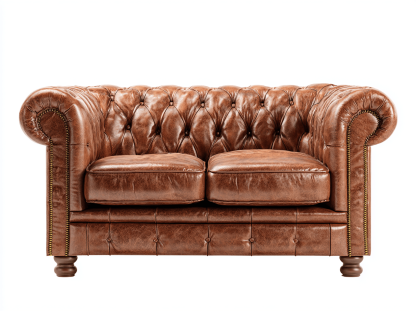 Canapé simili cuir marron clair 2 places – style Chesterfield – capitonnage élégant-Shelterano