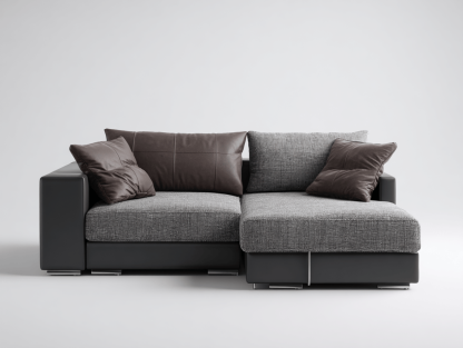 Canapé d’angle tissu et simili cuir 240×180 cm – gris/noir – avec coussins décoratifs-Shelterano