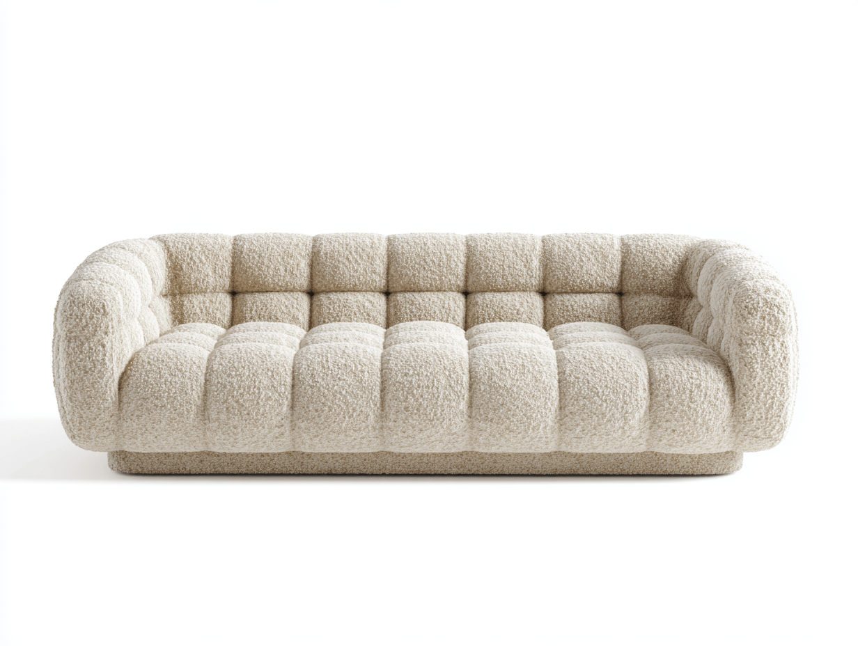 Canapé tissu bouclé 215×95×76 cm – beige – style moderne capitonné-Shelterano