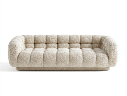 Canapé tissu bouclé 215×95×76 cm – beige – style moderne capitonné-Shelterano