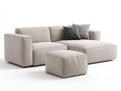 Canapé d’angle – tissu beige 250×160 cm – design modulable avec coussins et pouf-Shelterano