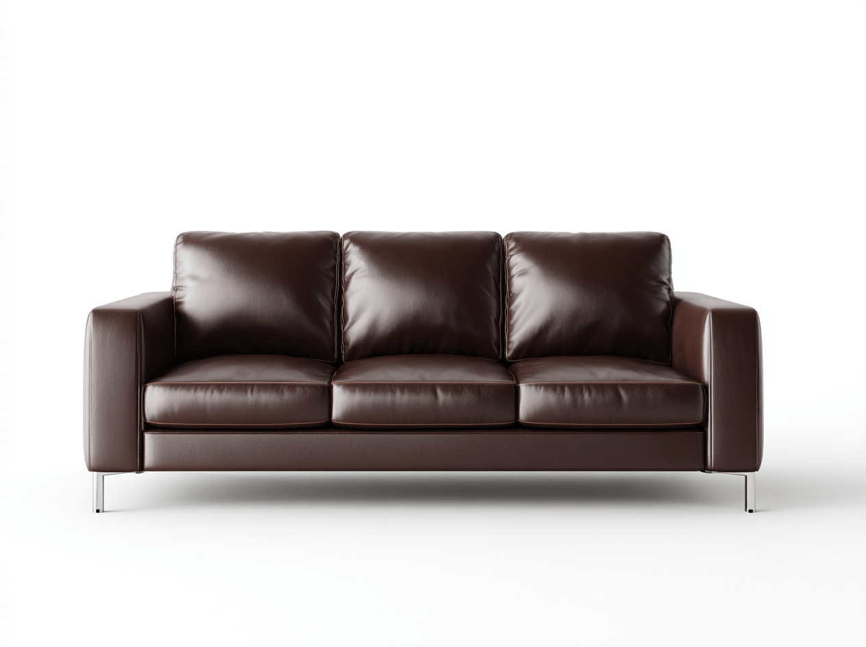 Canapé simili cuir marron foncé 3 places 218×88×85 cm – pieds fins en métal chromé – style moderne minimaliste-Shelterano