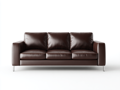 Canapé simili cuir marron foncé 3 places 218×88×85 cm – pieds fins en métal chromé – style moderne minimaliste-Shelterano