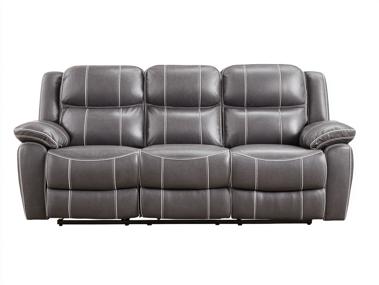 Canapé simili cuir gris 3 places 210×95×100 cm – assise confortable – style moderne-Shelterano