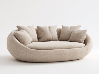 Canapé tissu rond 220×115×85 cm – beige – design moderne avec coussins inclus-Shelterano