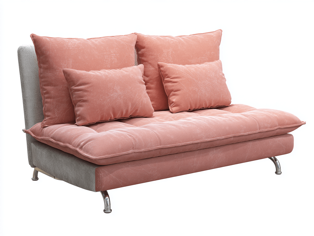 Canapé convertible tissu 140×90 cm – rose/gris – avec coussins – style moderne-Shelterano