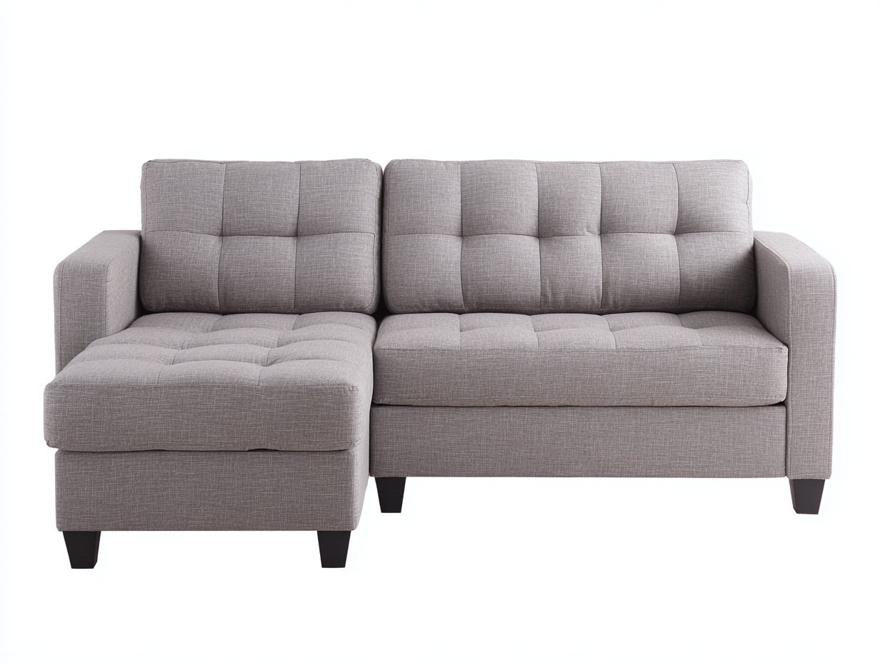 Canapé d’angle en tissu 260×155 cm – gris clair – avec méridienne – style moderne-Shelterano