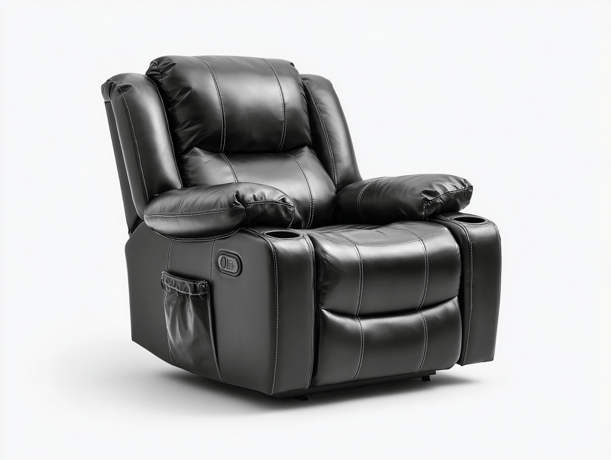 Fauteuil relax cuir 92×96×104 cm – noir – avec porte-gobelets et poche latérale-Shelterano