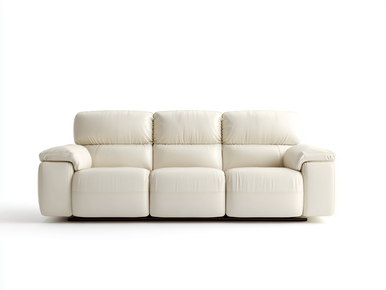 Canapé 3 places en simili cuir 210×95×100 cm – ivoire – assise rembourrée et accoudoirs confortables-Shelterano