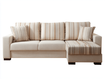 Canapé d’angle – tissu beige à rayures 260×165 cm – design contemporain avec coussins-Shelterano