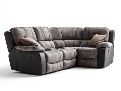 Canapé d’angle tissu effet velours et simili cuir 255×195 cm – gris/noir – avec coussins décoratifs et fonction relax-Shelterano