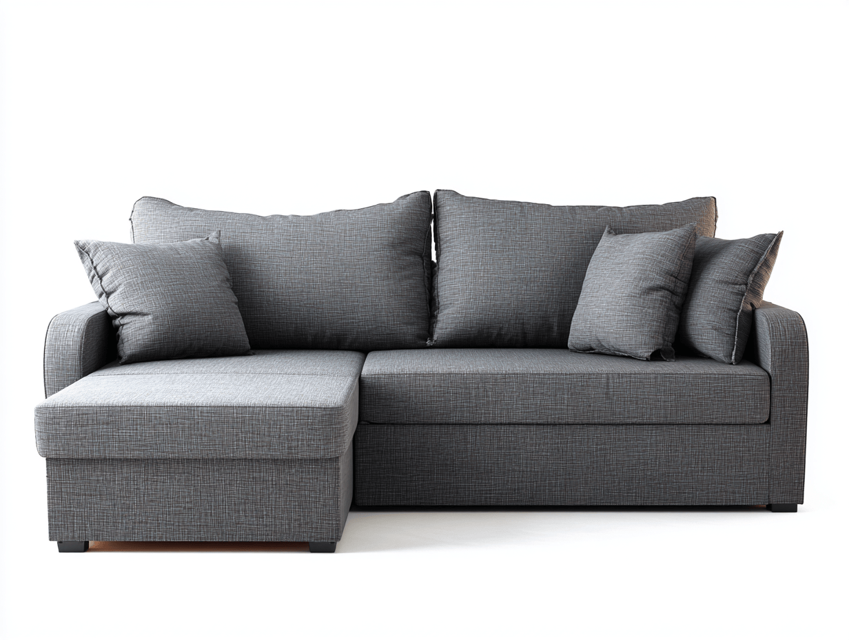 Canapé d’angle en tissu 250×155 cm – gris clair – style moderne avec méridienne et coussins inclus-Shelterano