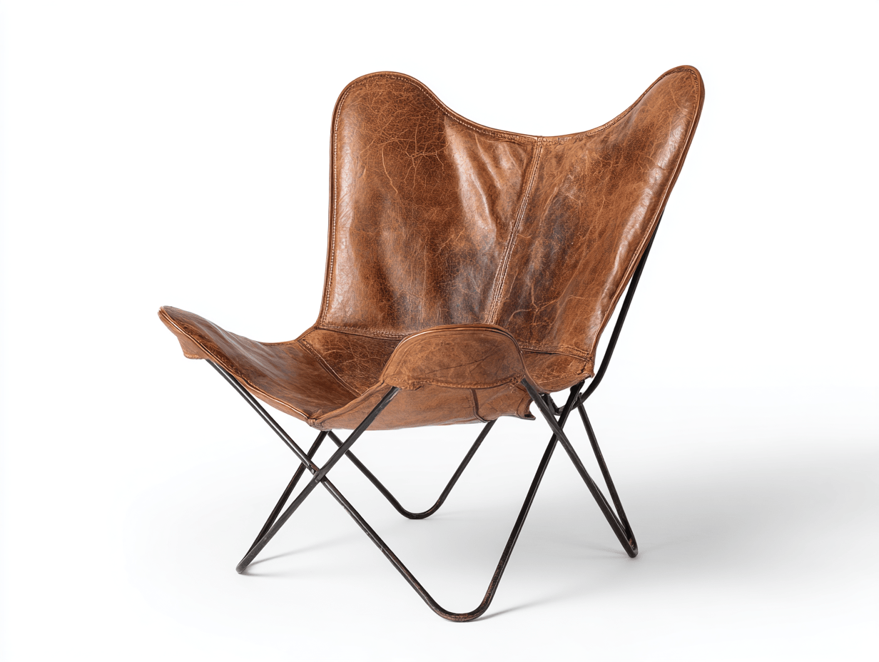 Fauteuil papillon cuir 79×84×95 cm – marron – structure métallique noire-Shelterano