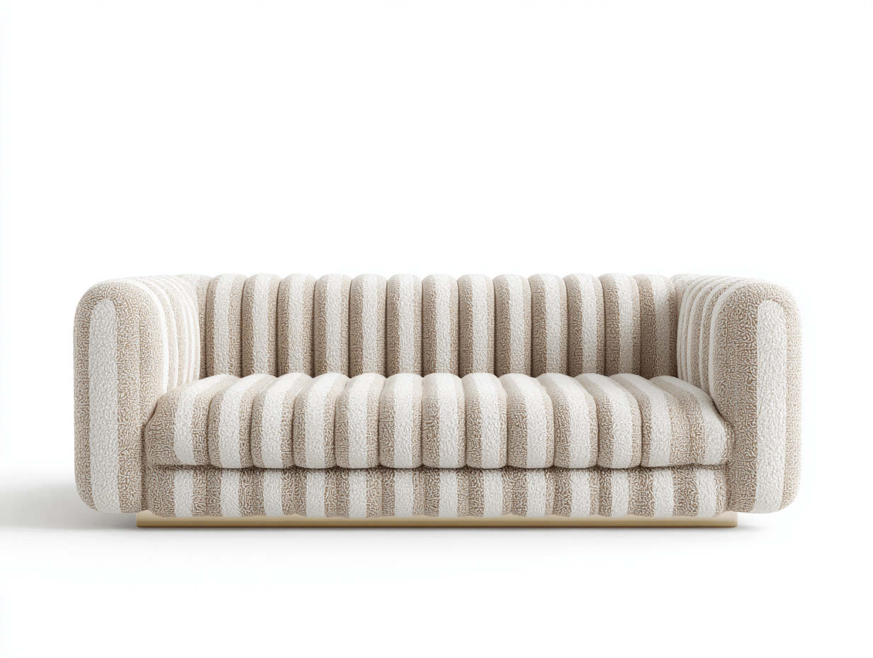Canapé 2 places tissu 165×85 cm – beige rayé – style contemporain avec assise capitonnée-Shelterano