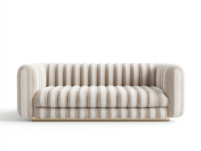 Canapé 2 places tissu 165×85 cm – beige rayé – style contemporain avec assise capitonnée-Shelterano