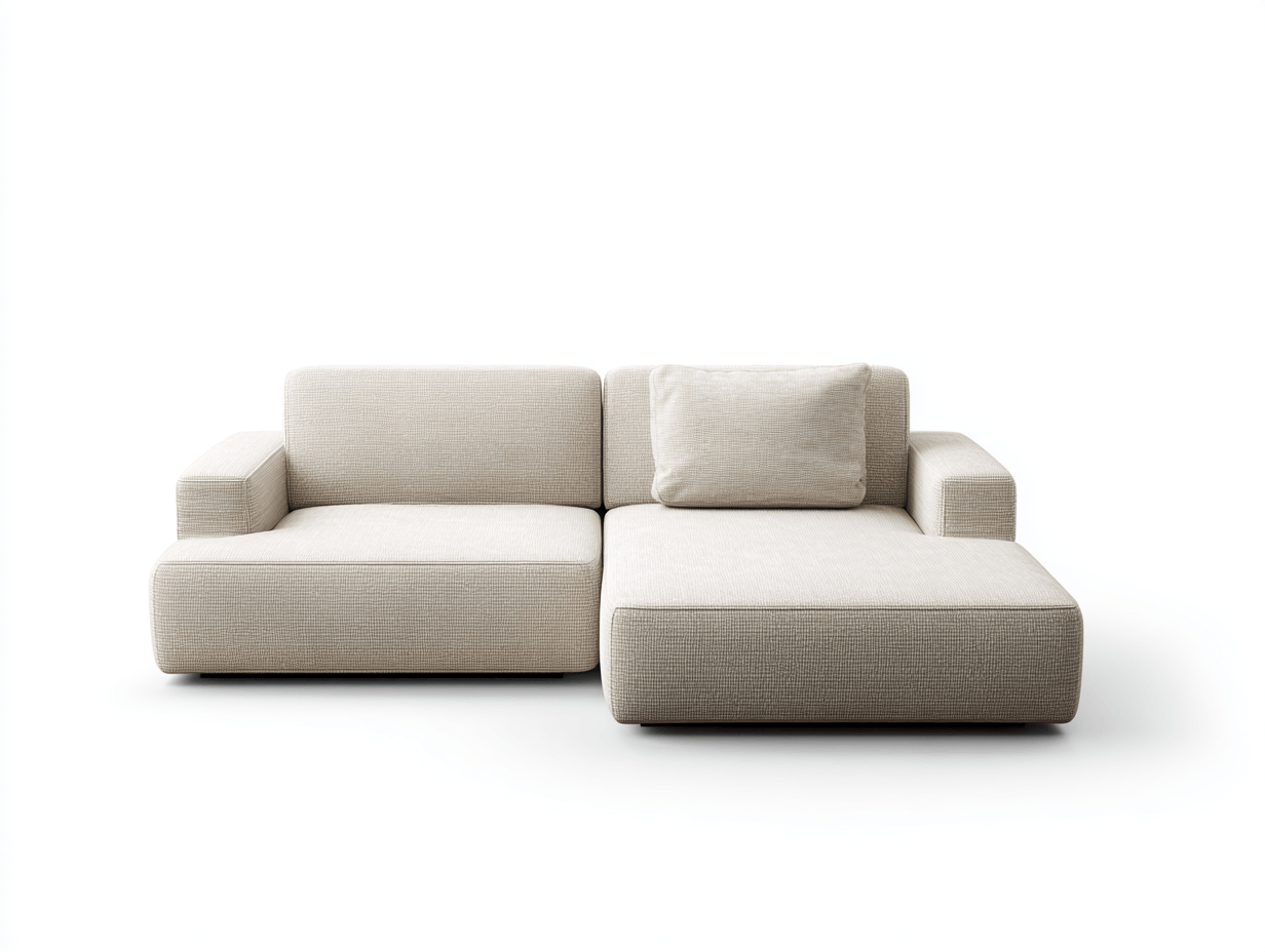 Canapé d’angle en tissu beige clair 250×160 cm avec méridienne – design moderne avec coussins assortis-Shelterano