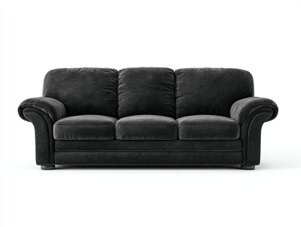 Canapé tissu 3 places 200×90×92 cm – noir – design classique avec accoudoirs arrondis-Shelterano