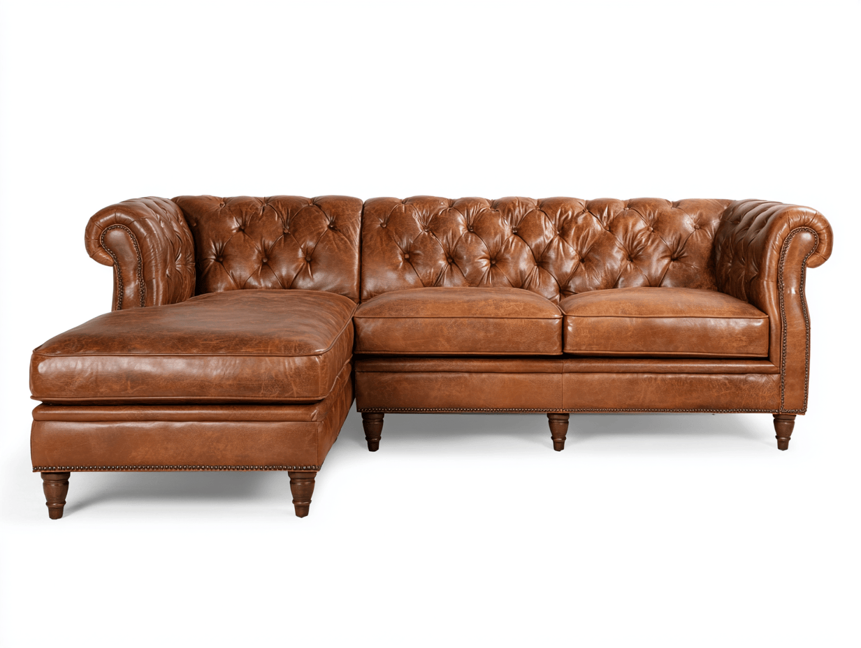 Canapé d’angle – cuir marron 250×160 cm – style Chesterfield avec coussins-Shelterano