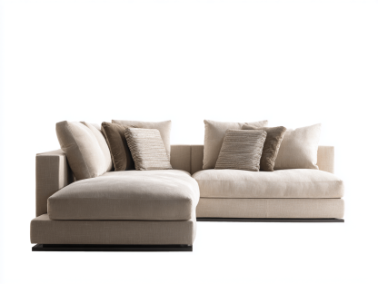 Canapé d’angle en tissu beige 240×160 cm – style contemporain modulable avec coussins décoratifs-Shelterano