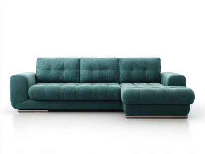Canapé d’angle – tissu vert foncé 270×170 cm – design moderne capitonné avec méridienne-Shelterano