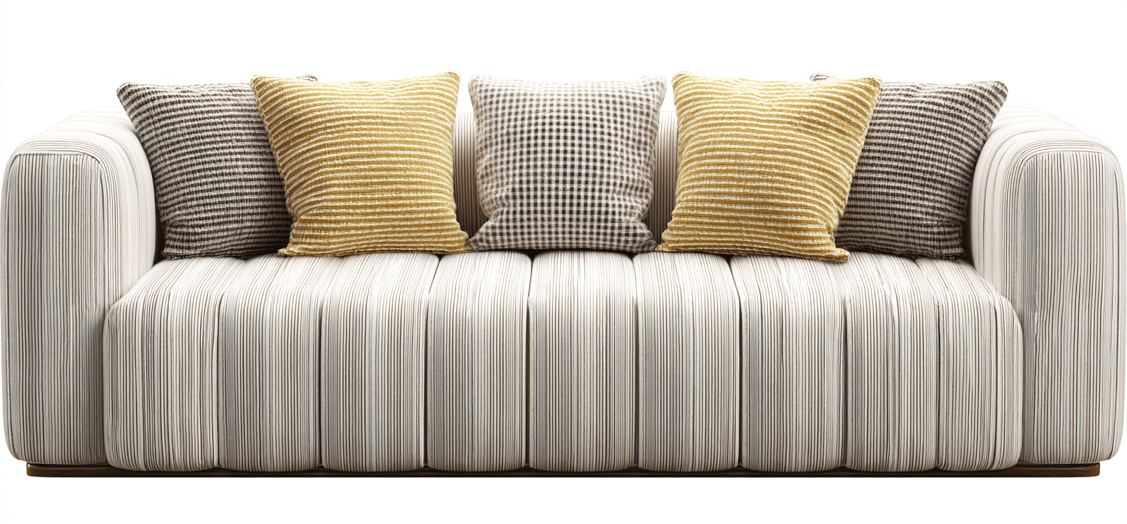 Canapé tissu 220×95 cm – blanc à rayures fines – style moderne avec coussins-Shelterano