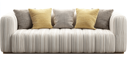 Canapé tissu 220×95 cm – blanc à rayures fines – style moderne avec coussins-Shelterano