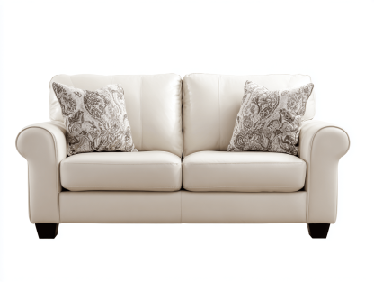 Canapé simili cuir 190×90 cm – blanc crème – style classique avec accoudoirs arrondis et coussins décoratifs-Shelterano