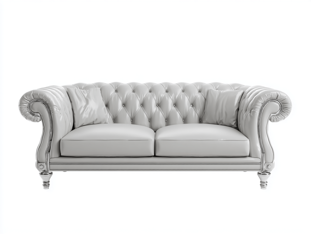 Canapé simili cuir 185×85 cm – blanc – style Chesterfield capitonné avec coussins décoratifs-Shelterano