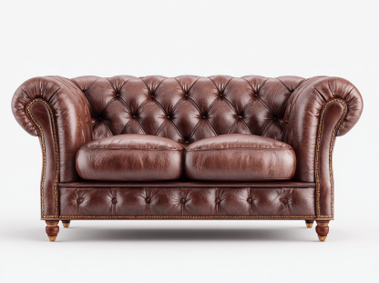 Canapé simili cuir marron 2 places – style Chesterfield – capitonnage classique salon-Shelterano