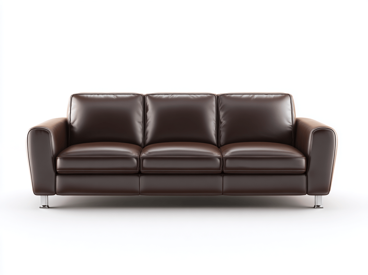 Canapé simili cuir marron foncé 3 places 210×88×84 cm – pieds métal chromé – design moderne épuré-Shelterano