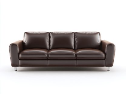 Canapé simili cuir marron foncé 3 places 210×88×84 cm – pieds métal chromé – design moderne épuré-Shelterano